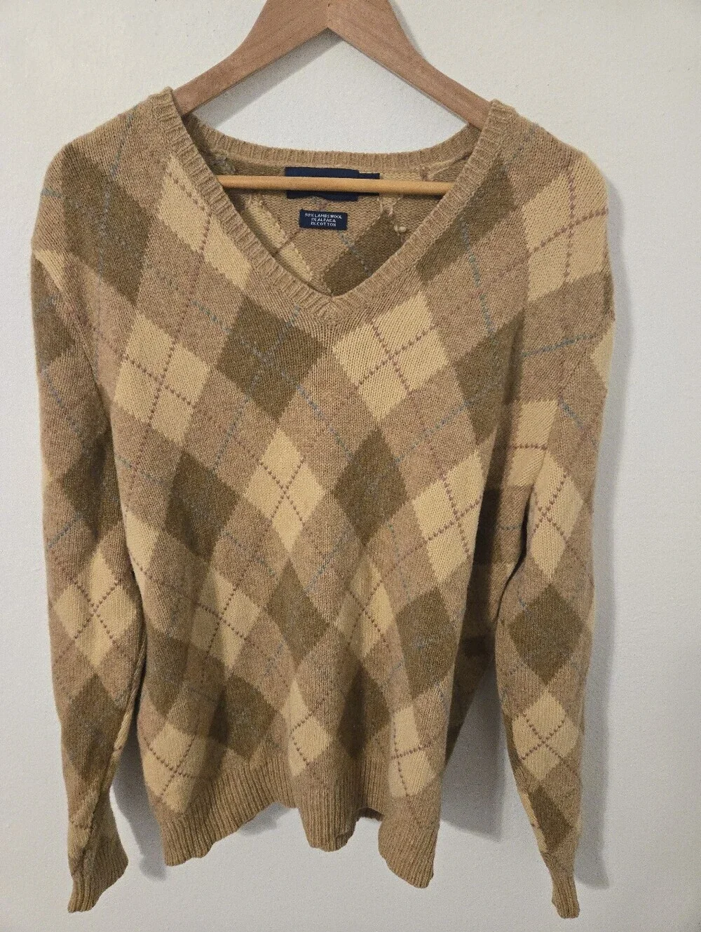 Polo Golf Ralph Lauren Argyle Lambs Wools Sweater Mens XL V Neck